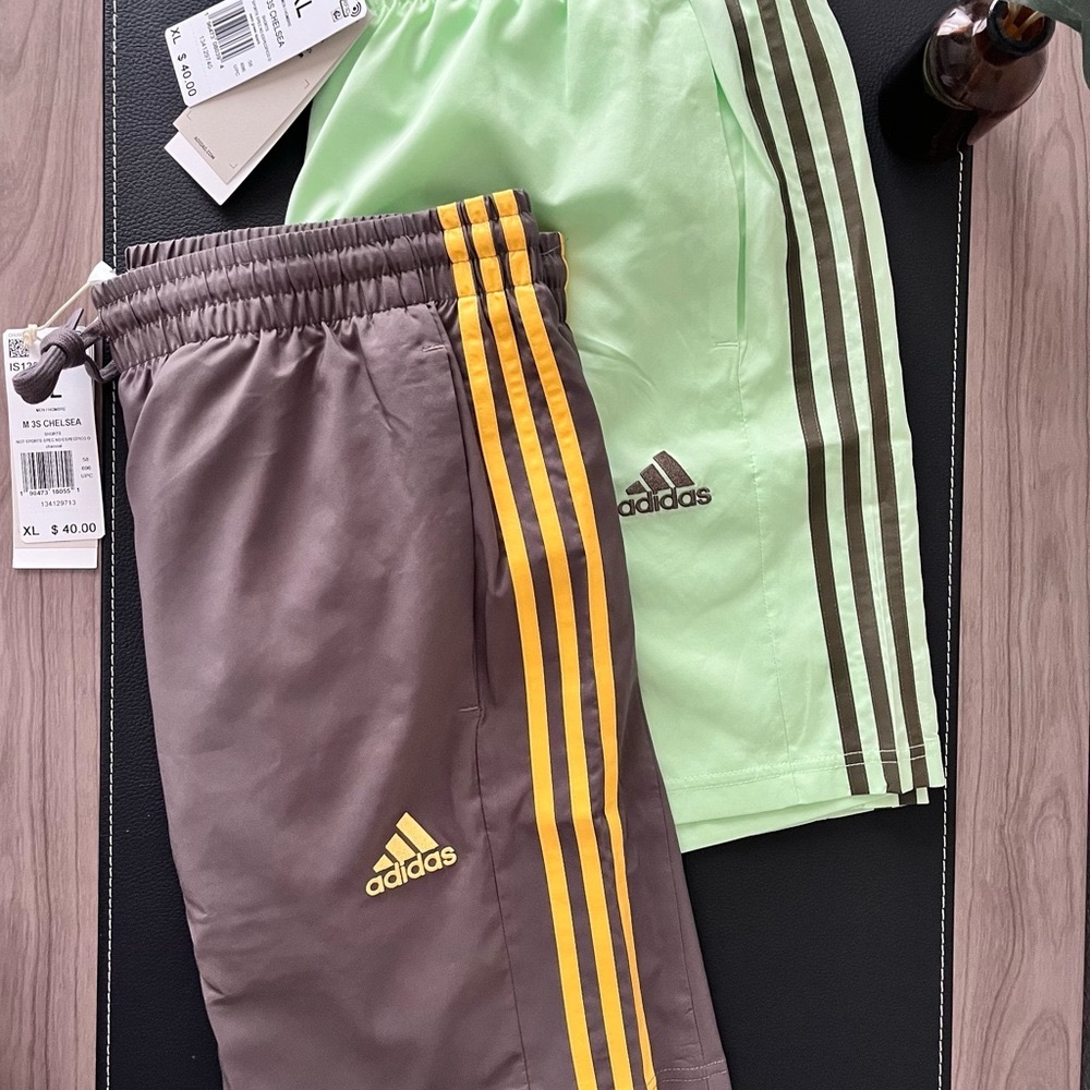 Adidas Men's Athletic Shorts - Mint Green and Gray with Stripes